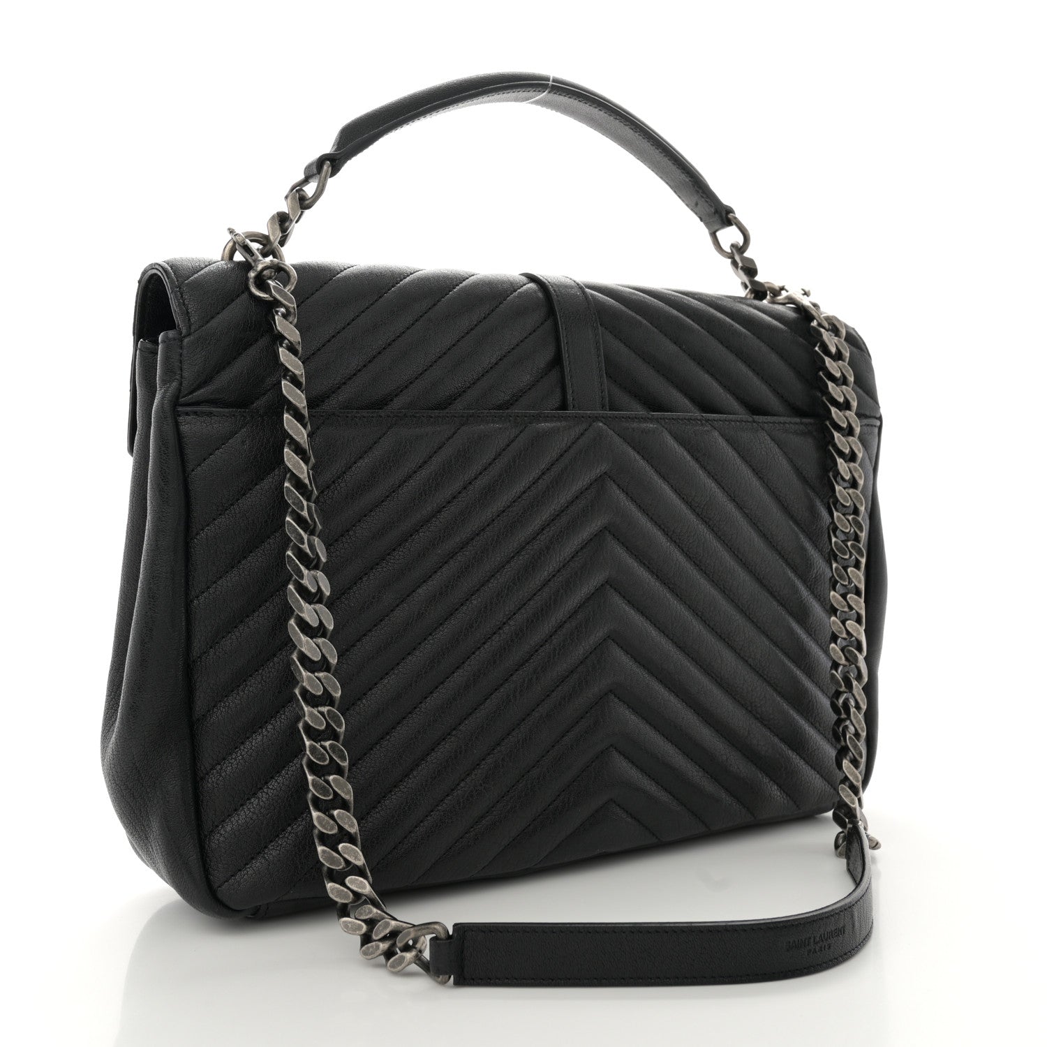 Saint Laurent Sheepskin Matelasse Chevron Monogram Large College Satchel Black 3 of 11