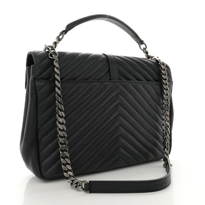 Saint Laurent Sheepskin Matelasse Chevron Monogram Large College Satchel Black 3 of 11