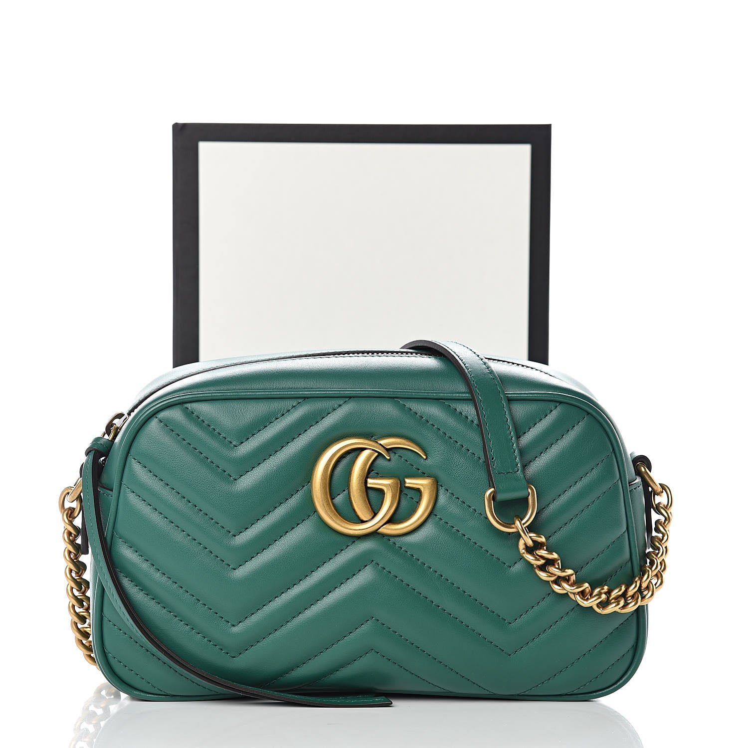 Gucci Calfskin Matelasse Small GG Marmont Chain Shoulder Bag Emerald Green 10 of 10