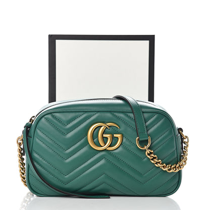 Gucci Calfskin Matelasse Small GG Marmont Chain Shoulder Bag Emerald Green 10 of 10