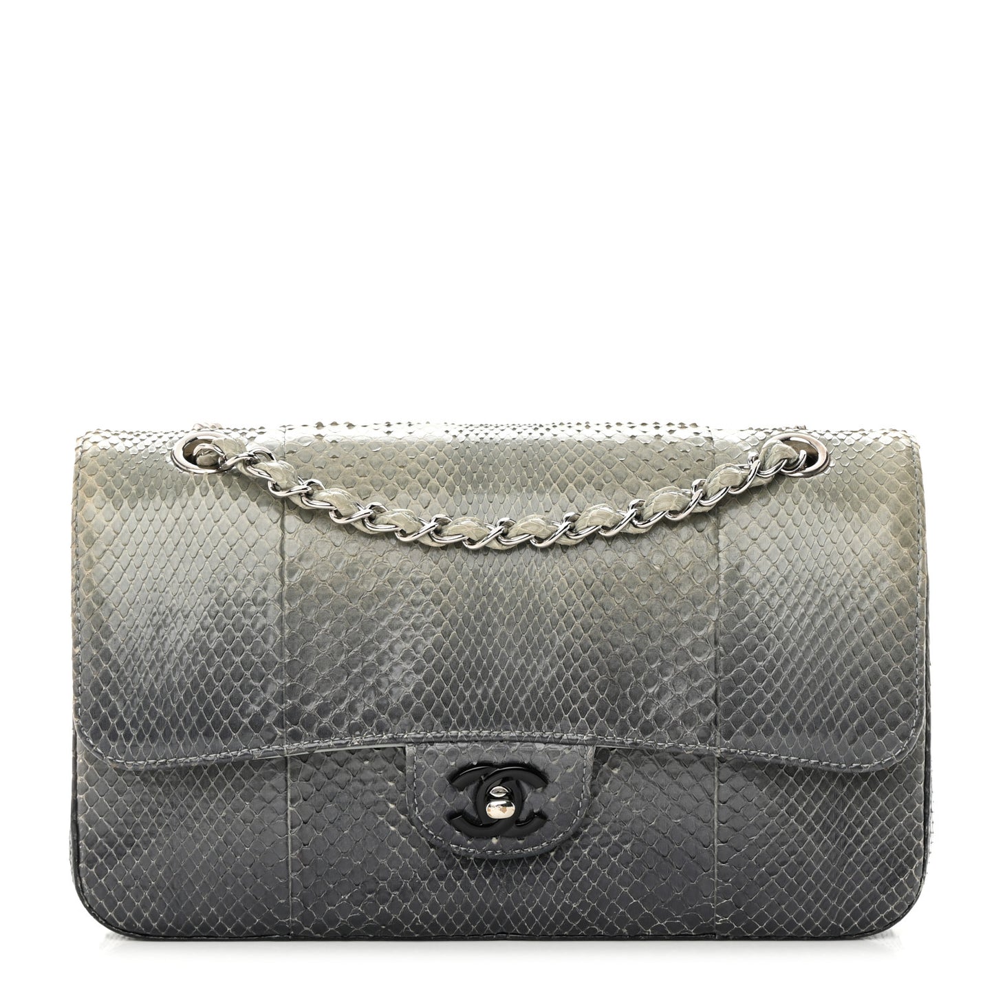 Metallic Snakeskin Medium Double Flap Light Blue