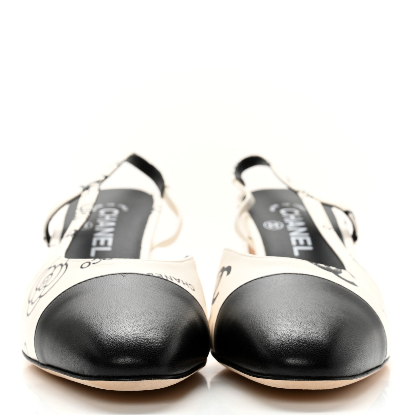 Printed Lambskin Cap Toe CC Slingback Pumps 39.5 Black White