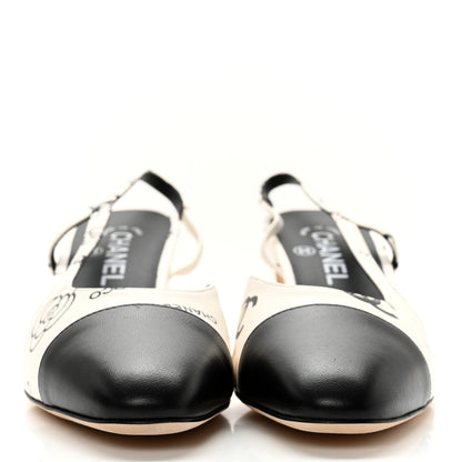 Chanel Printed Lambskin Cap Toe CC Slingback Pumps 39.5 Black White 2 of 14
