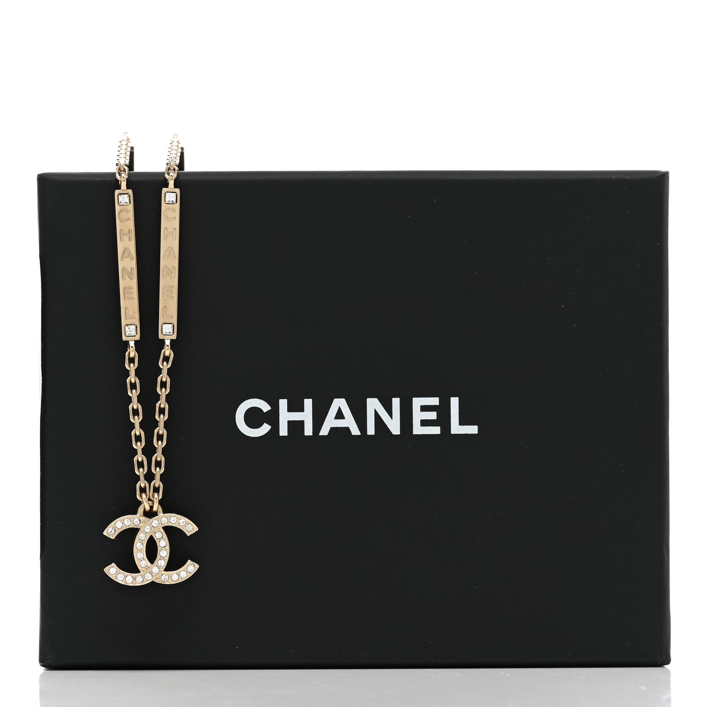 Crystal CC Logo Bar Necklace Gold