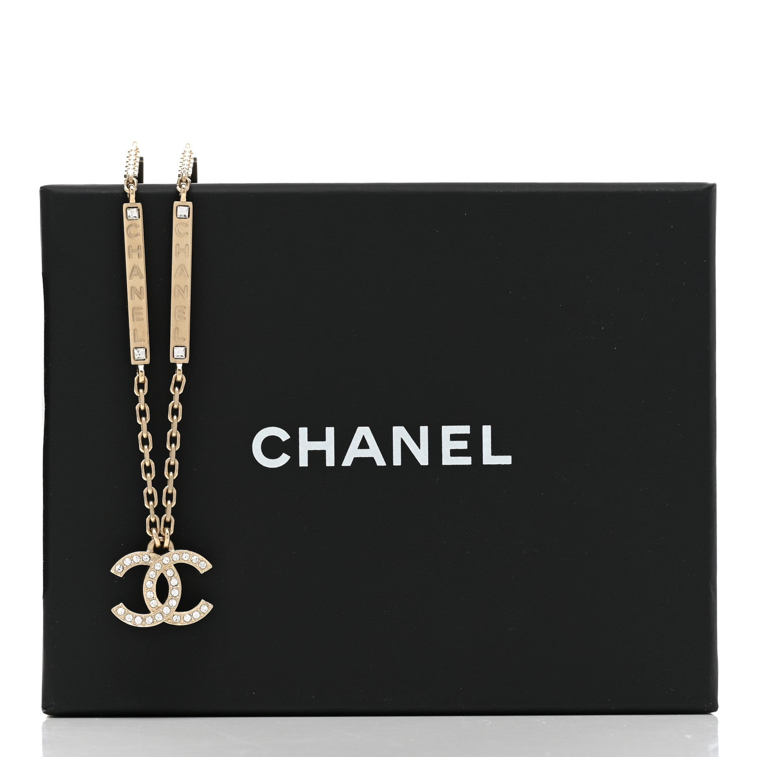 Chanel Crystal CC Logo Bar Necklace Gold 5 of 5
