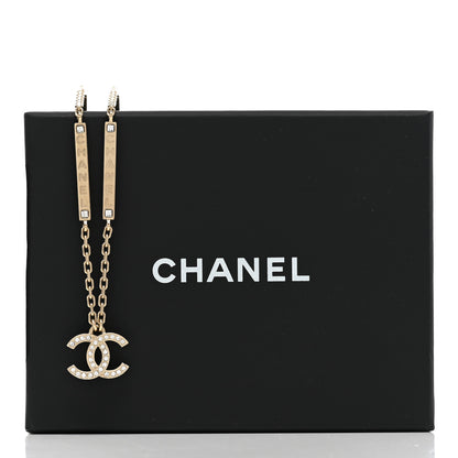 Chanel Crystal CC Logo Bar Necklace Gold 5 of 5