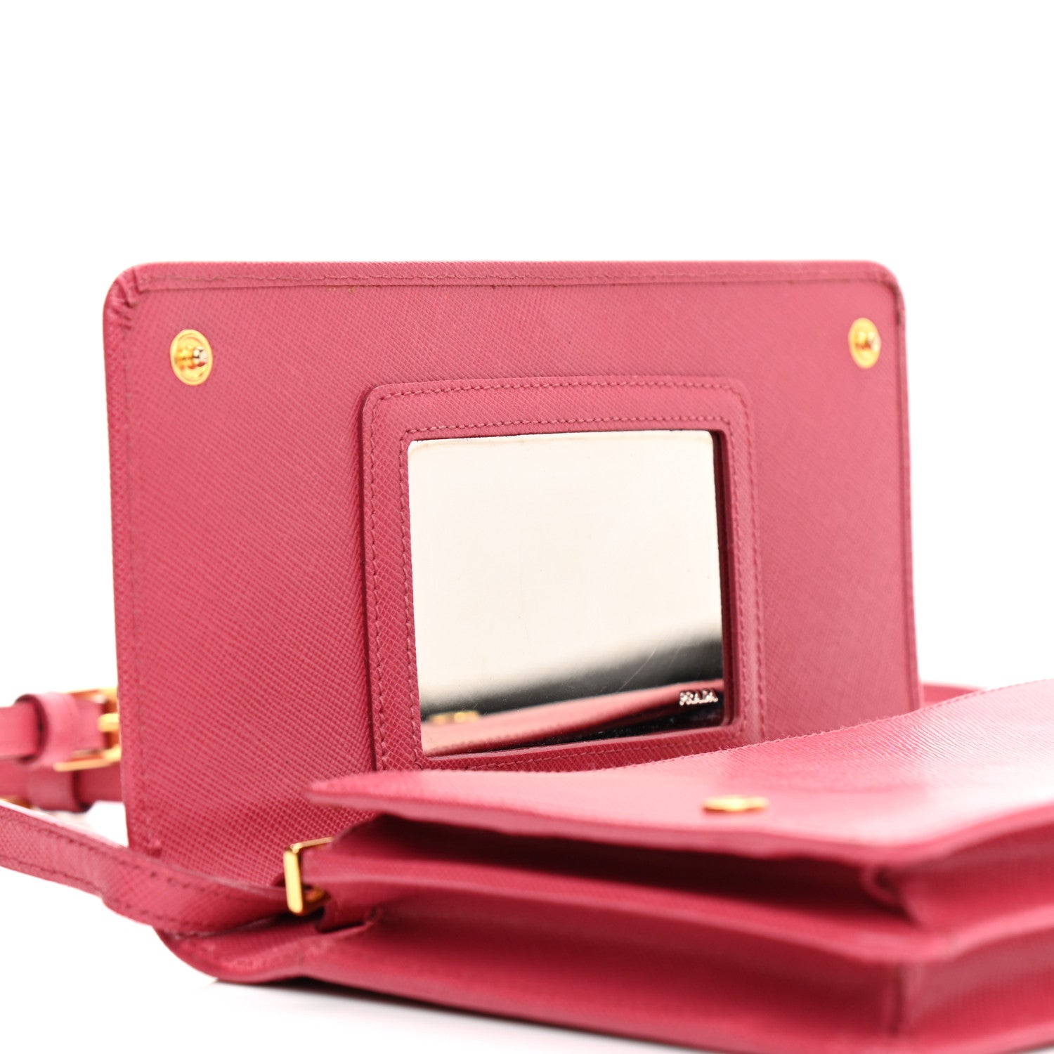 Prada Saffiano Metal Mini Crossbody Wallet Peonia 5 of 11