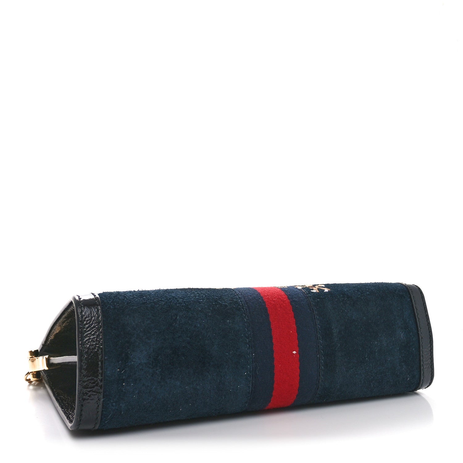 Gucci Suede Patent Web Dragon Embroidered Small Ophidia Chain Shoulder Bag Blue Black 4 of 10