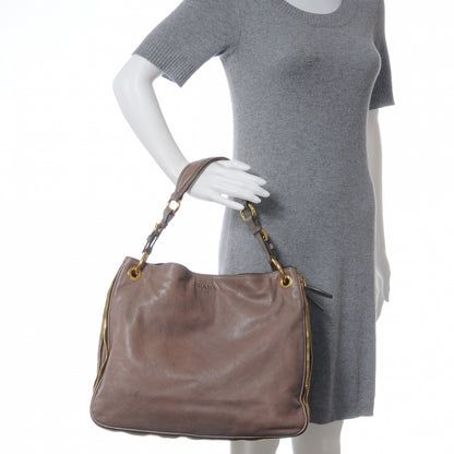 Prada Glace Calf Zippers Shoulder Bag Argilla 2 of 9