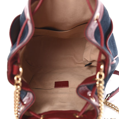 Gucci Suede Calfskin Web Medium Rajah Bucket Bag New Blue Romantic Cherry 5 of 10