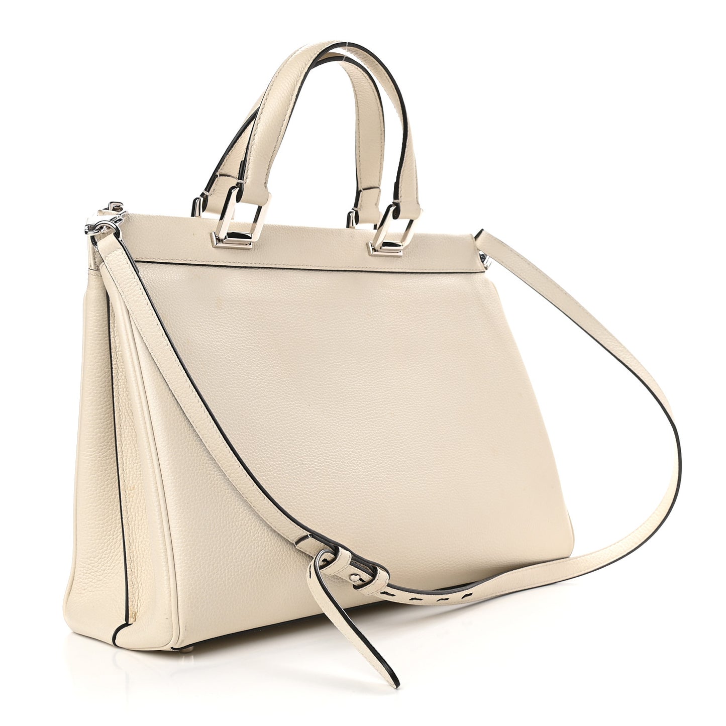 Grainy Calfskin Medium Zumi Top Handle Bag Mystic White