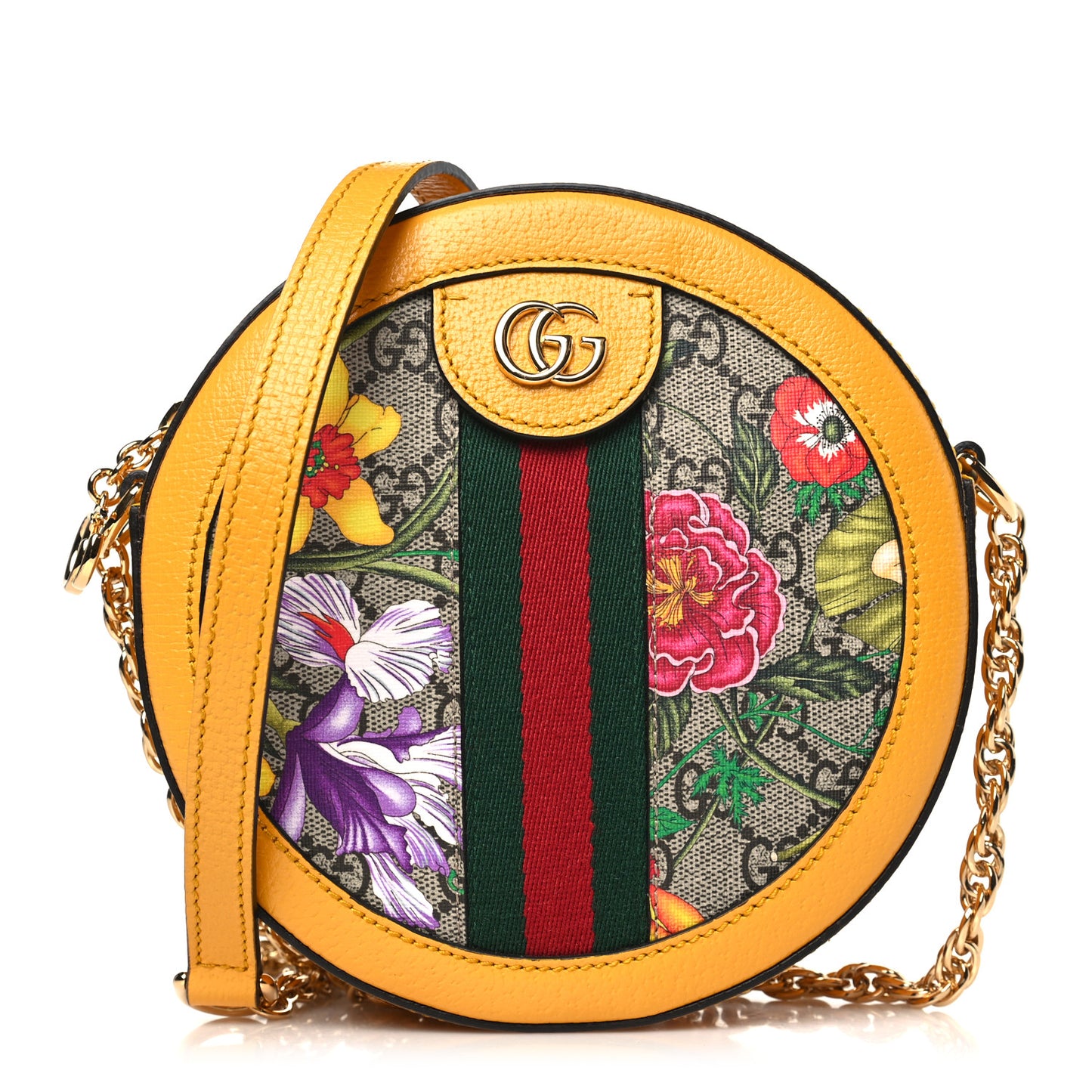 GG Supreme Monogram Flora Web Mini Ophidia Round Shoulder Bag Beige Multicolor Crop