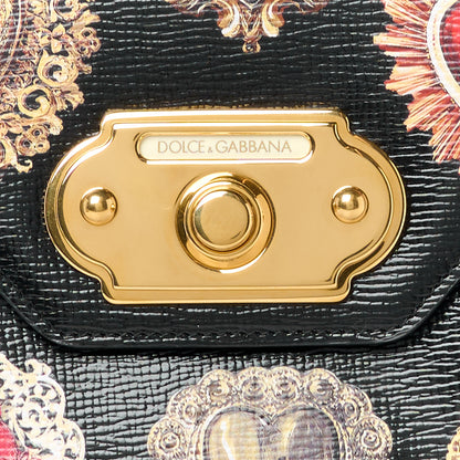 Dolce & Gabbana DOLCE GABBANA Grained Calfskin Heart Printed Welcome Satchel Black Multicolor 9 of 11