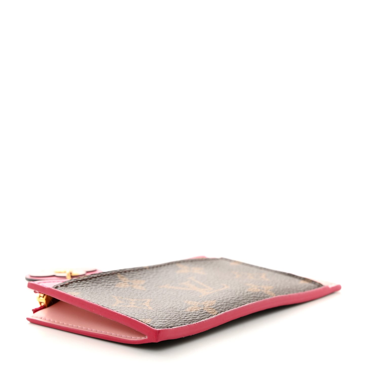 Monogram Blooming Flowers Zipped Card Holder Hot Pink Rose Ballerine