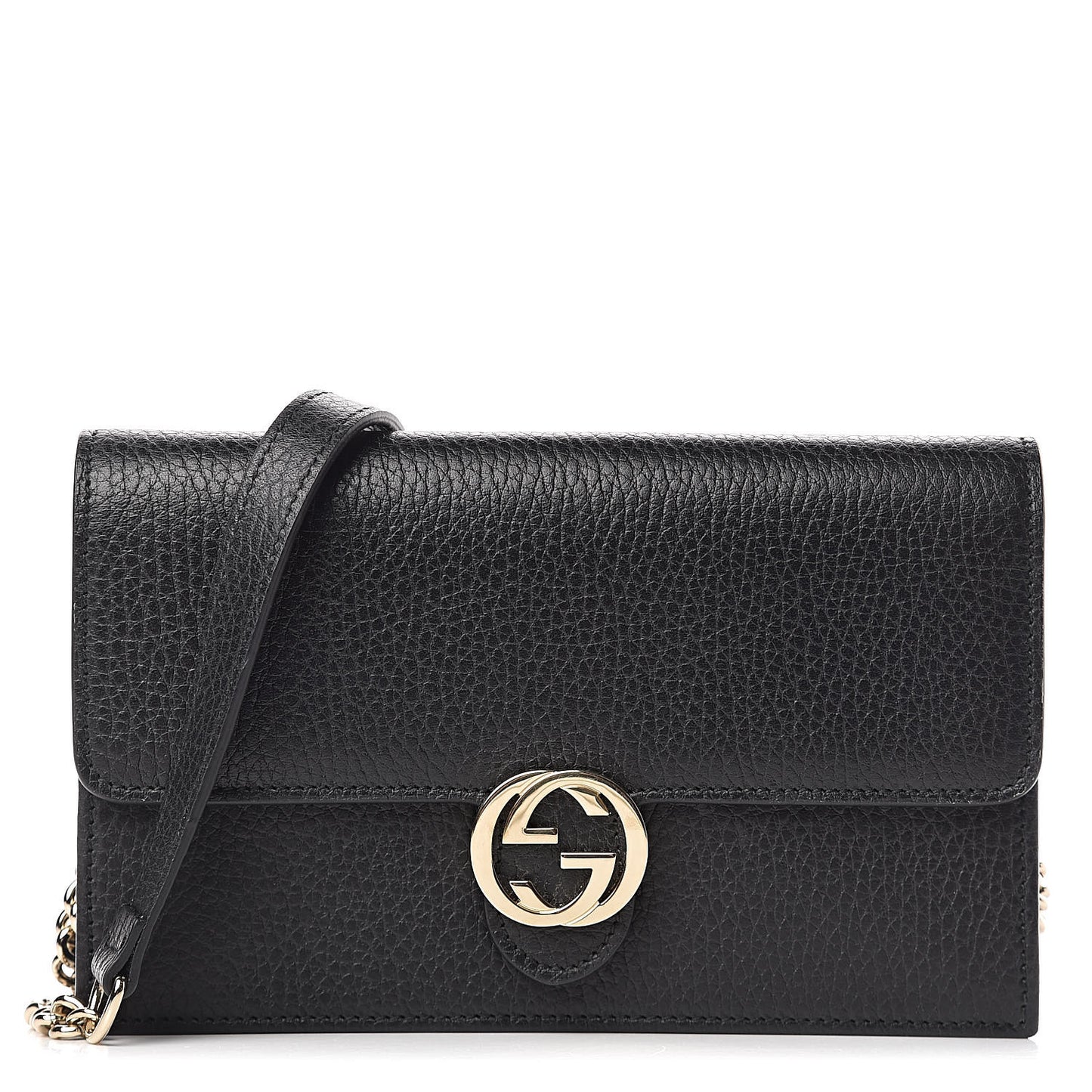 Dollar Calfskin Interlocking G Chain Wallet Black