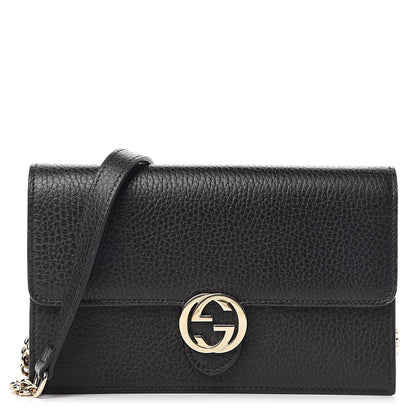 Gucci Dollar Calfskin Interlocking G Chain Wallet Black 1 of 10