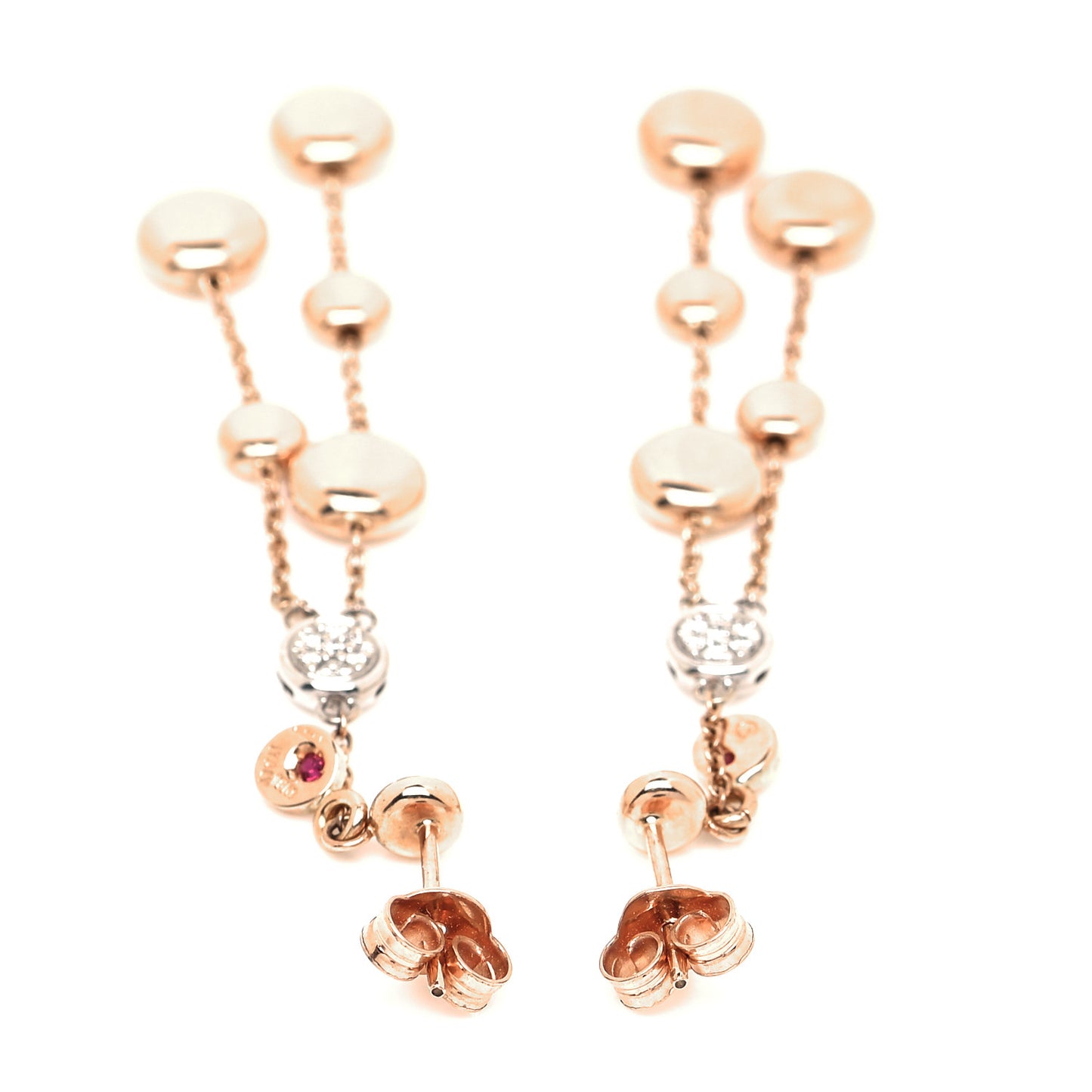 18K Rose White Gold Diamond Double Pebble Drop Earrings