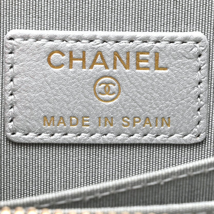 Chanel Metallic Lambskin Quilted Chanel 19 Zip Around Coin Purse Wallet Silver 6 of 8