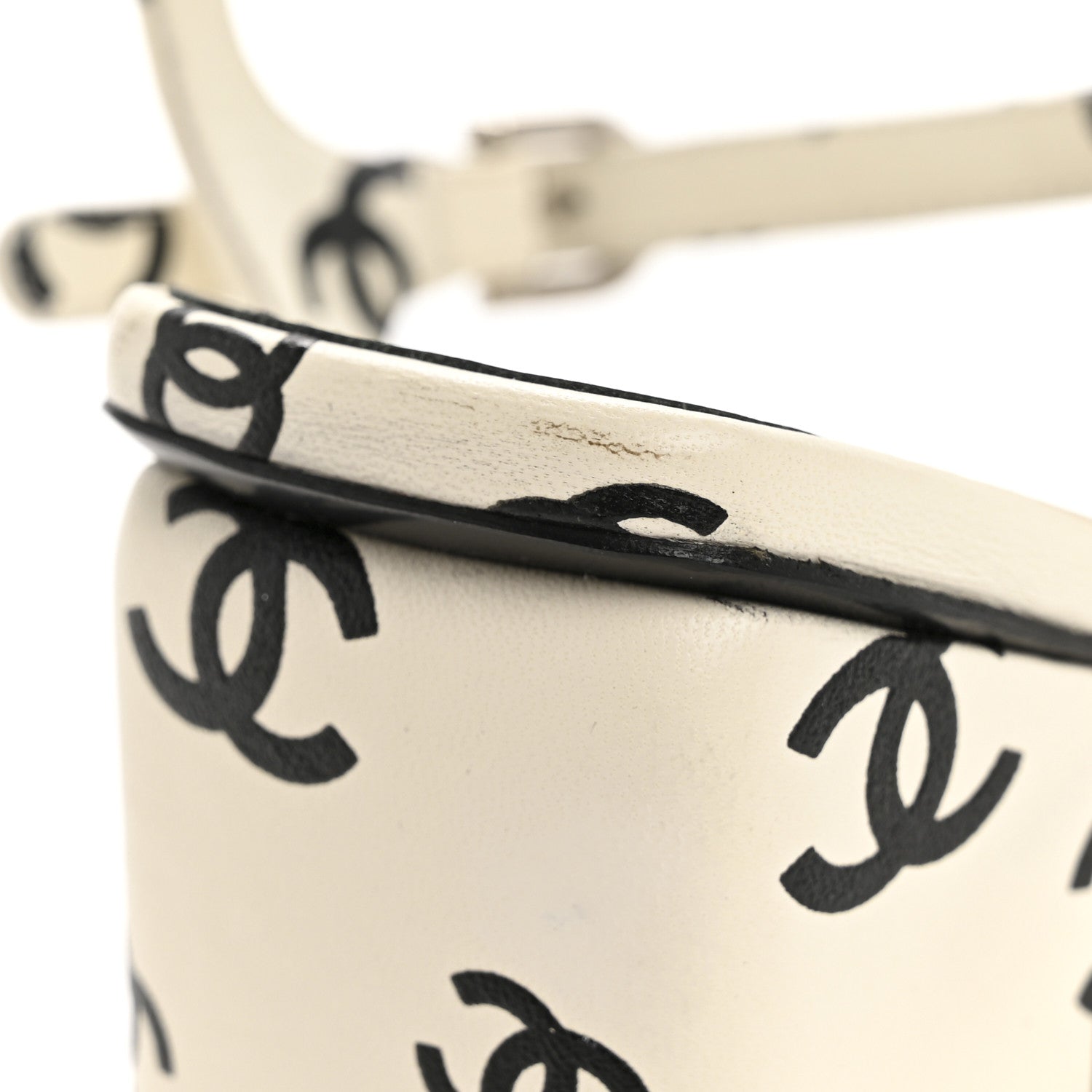 Chanel Printed Lambskin CC Sandals 41 White Black 10 of 12