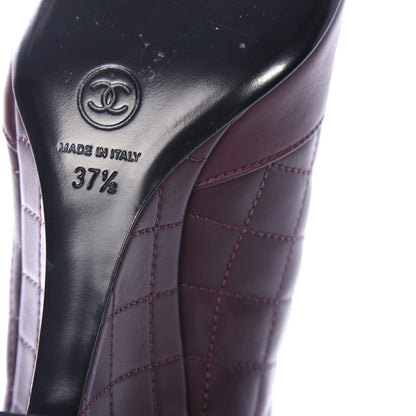 Chanel Lambskin Patent Quilted Wedge Ankle Boots 37.5 Burgundy 8 of 11