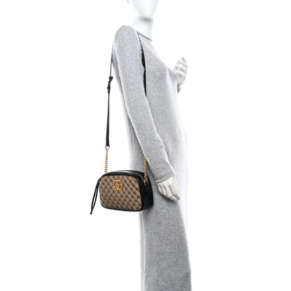 Gucci Monogram Matelasse Diagonal Small GG Marmont Chain Shoulder Bag Beige Black 2 of 10