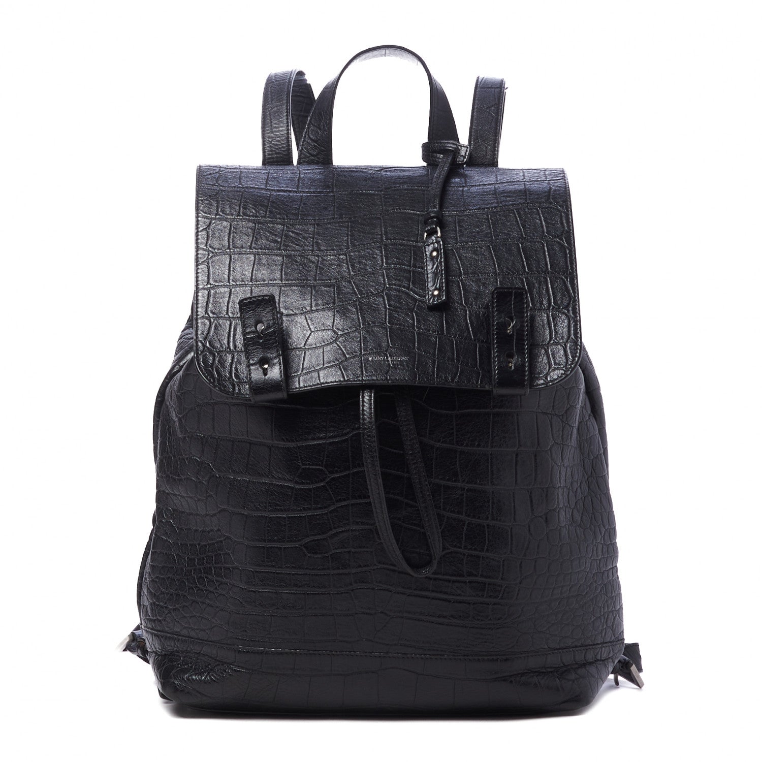 Saint Laurent Calfskin Crocodile Embossed Sac De Jour Backpack Black 1 of 10