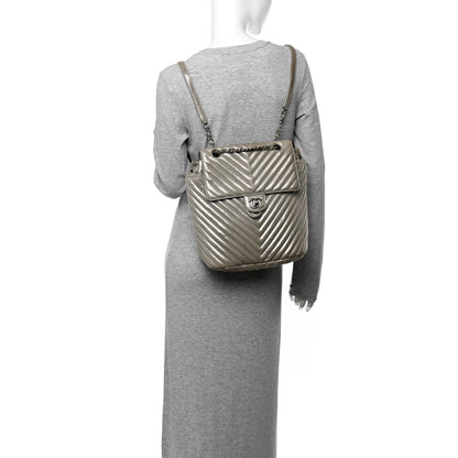 Chanel Iridescent Calfskin Chevron Quilted Large Urban Spirit Backpack Silver 2 of 10