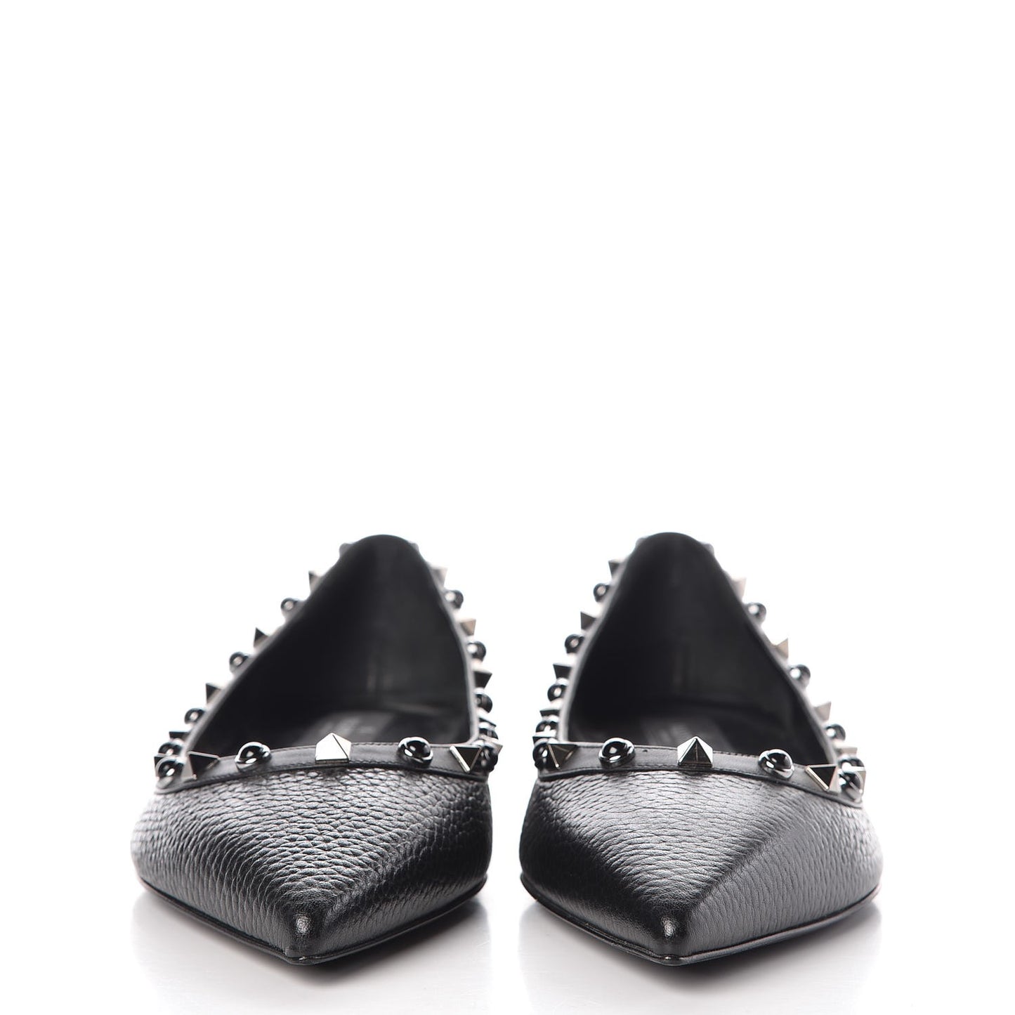 Pebbled Calfskin Onyx Rockstud Rolling Ballerina Flats 39 Black