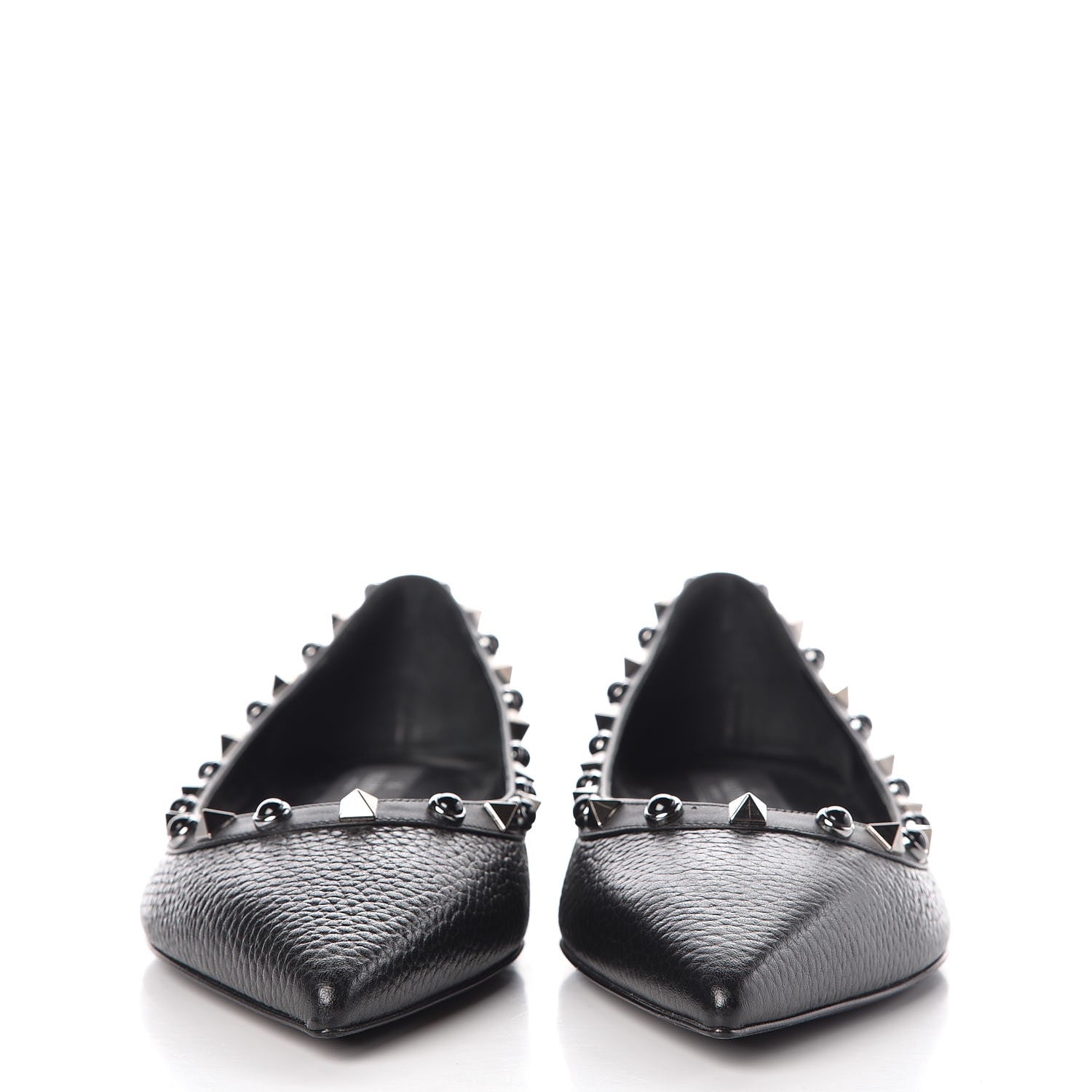 Valentino Garavani Pebbled Calfskin Onyx Rockstud Rolling Ballerina Flats 39 Black 2 of 10