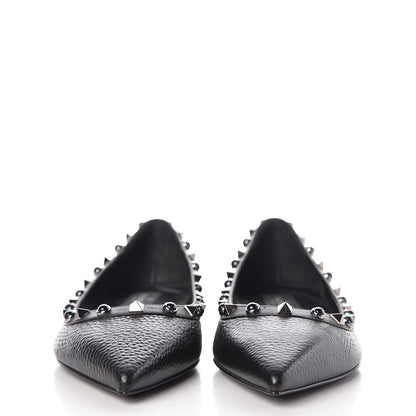 Valentino Garavani Pebbled Calfskin Onyx Rockstud Rolling Ballerina Flats 39 Black 2 of 10