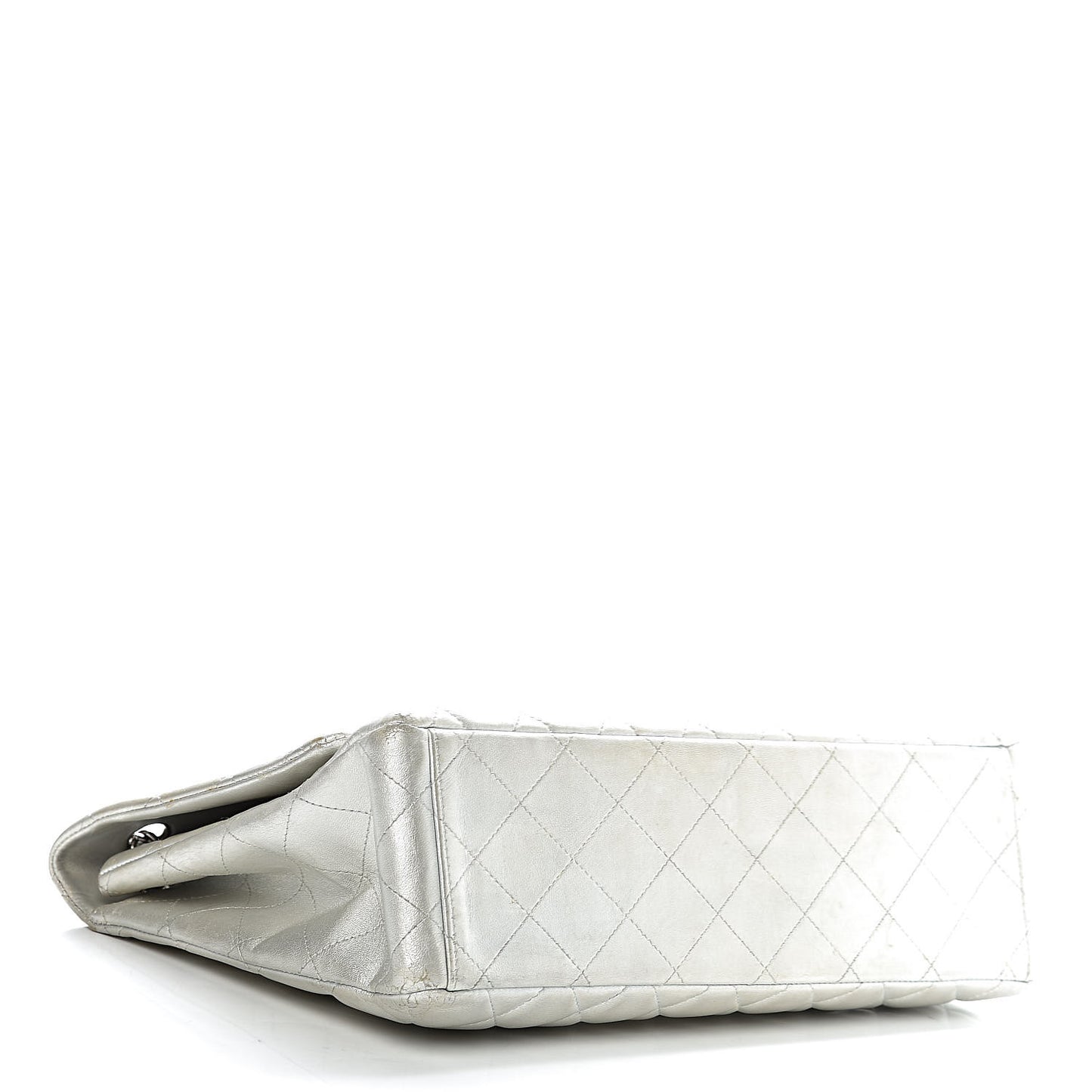 Metallic Lambskin Quilted Maxi Single Flap Silver