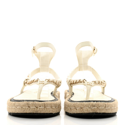 Chanel Lambskin Chain CC Thong Espadrille Sandals 36 White 2 of 11