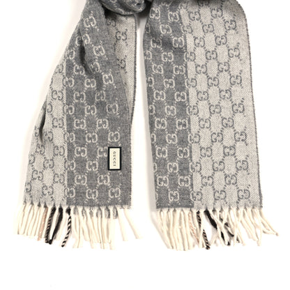 Gucci Cashmere Wool Monogram Web Fringe Scarf Grey Beige Brown 2 of 3