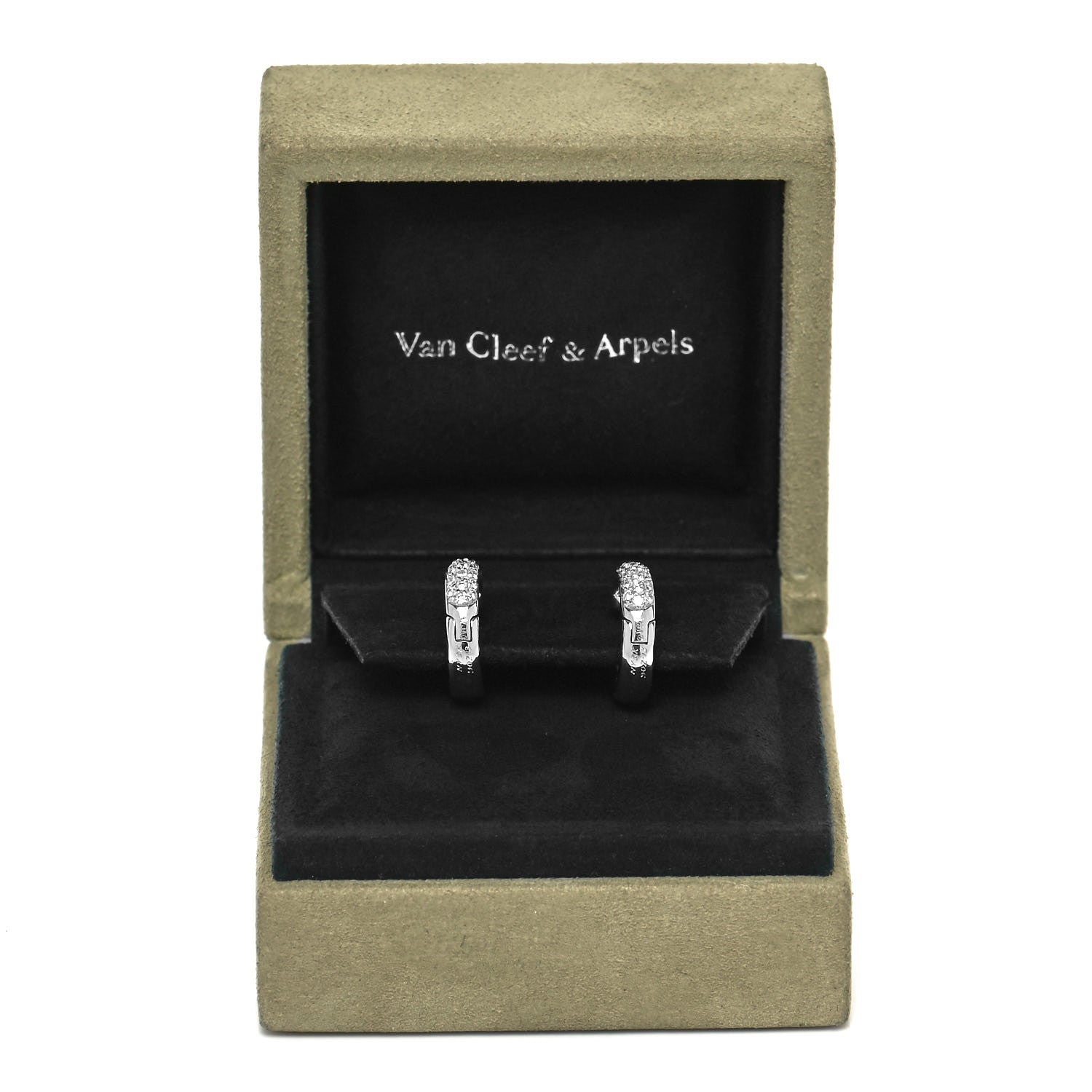 Van Cleef & Arpels 18K White Gold Diamond Huggie Hoop Earrings 6 of 6