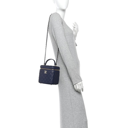 Chanel Caviar Quilted Small Top Handle Vanity Case With Chain Navy Blue 2 of 10