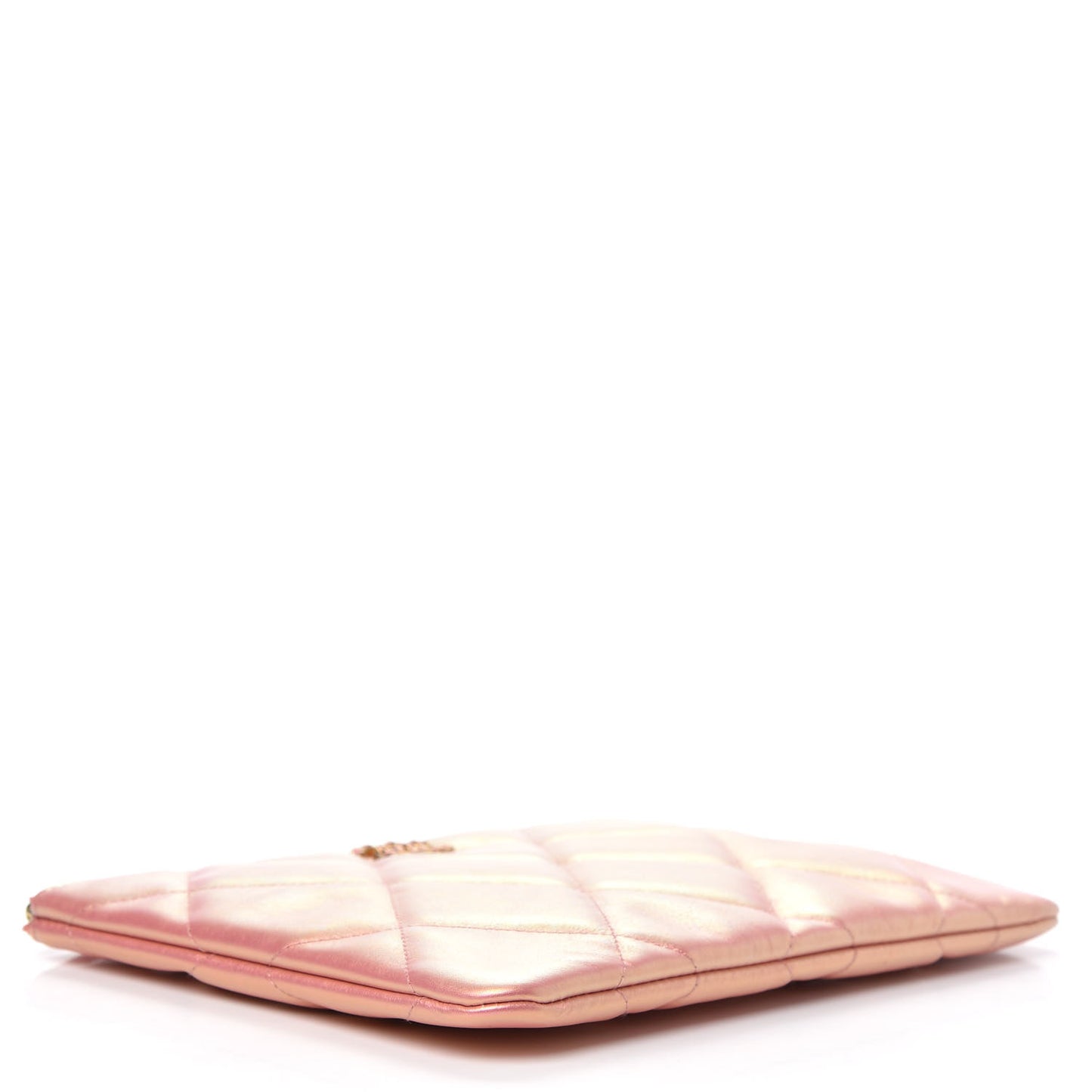 Iridescent Calfskin Quilted Large Chanel 19 Pouch Pink