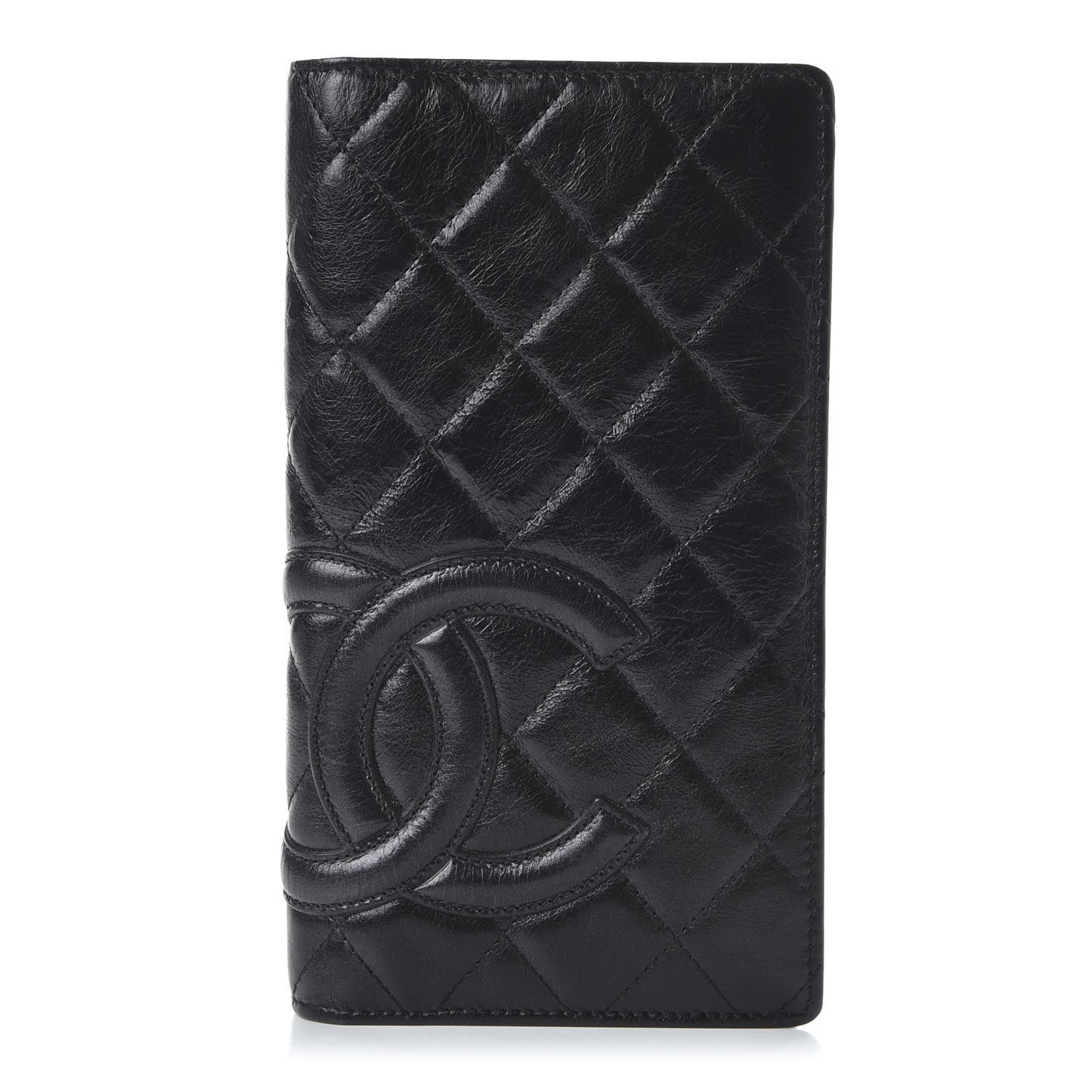 Aged Calfskin Quilted Cambon Yen Wallet Black
