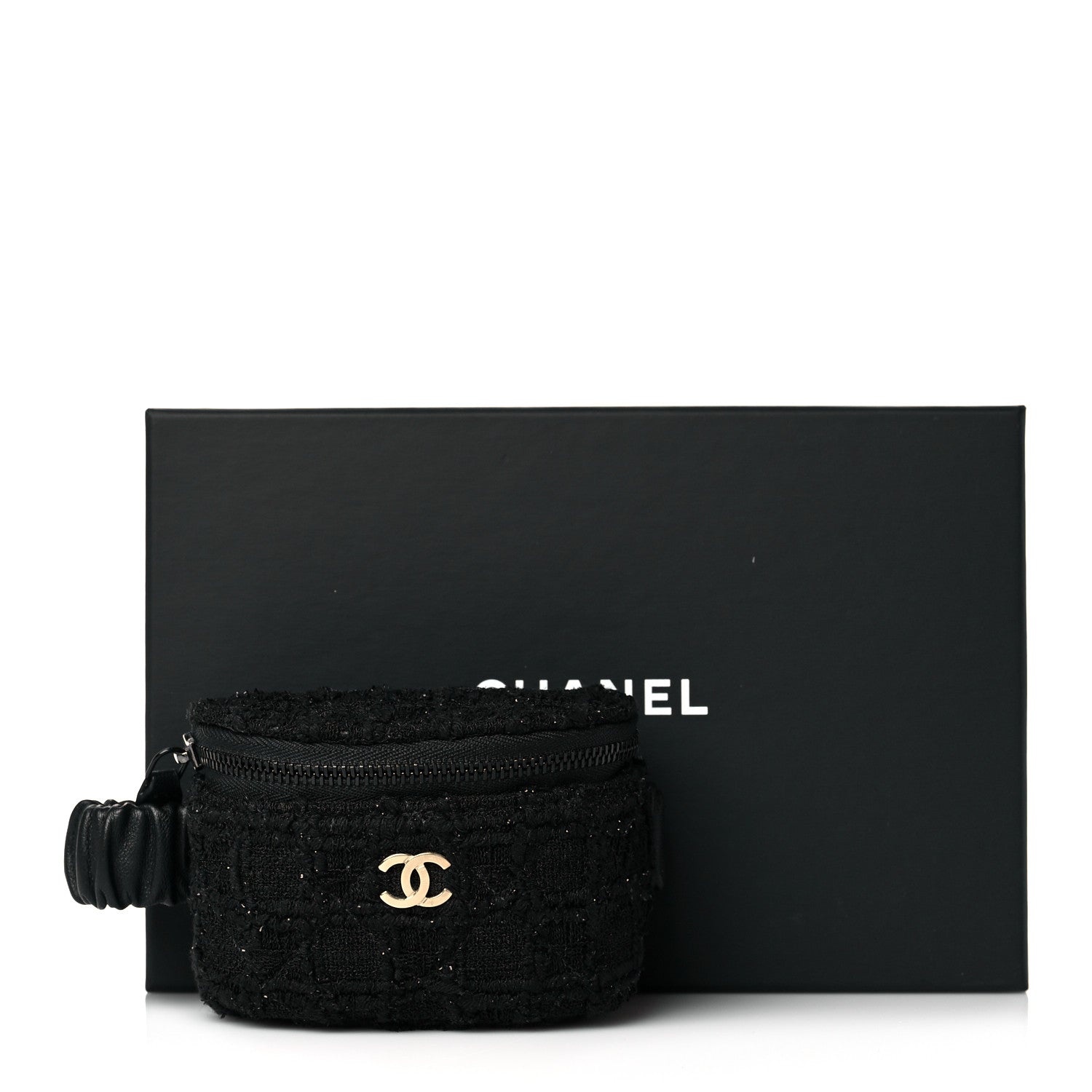 Chanel Tweed Lambskin Quilted Arm Coin Purse Black 11 of 11