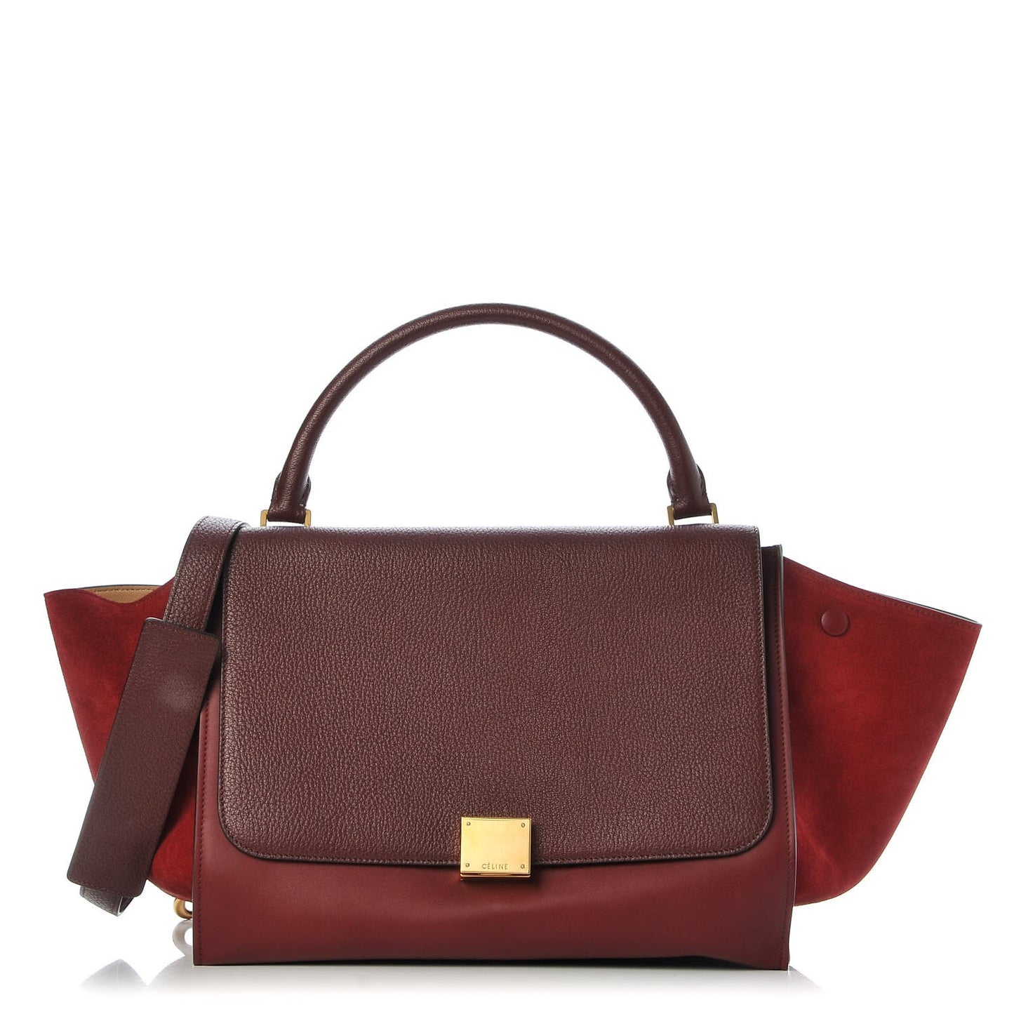Drummed Calfskin Suede Medium Trapeze Burgundy
