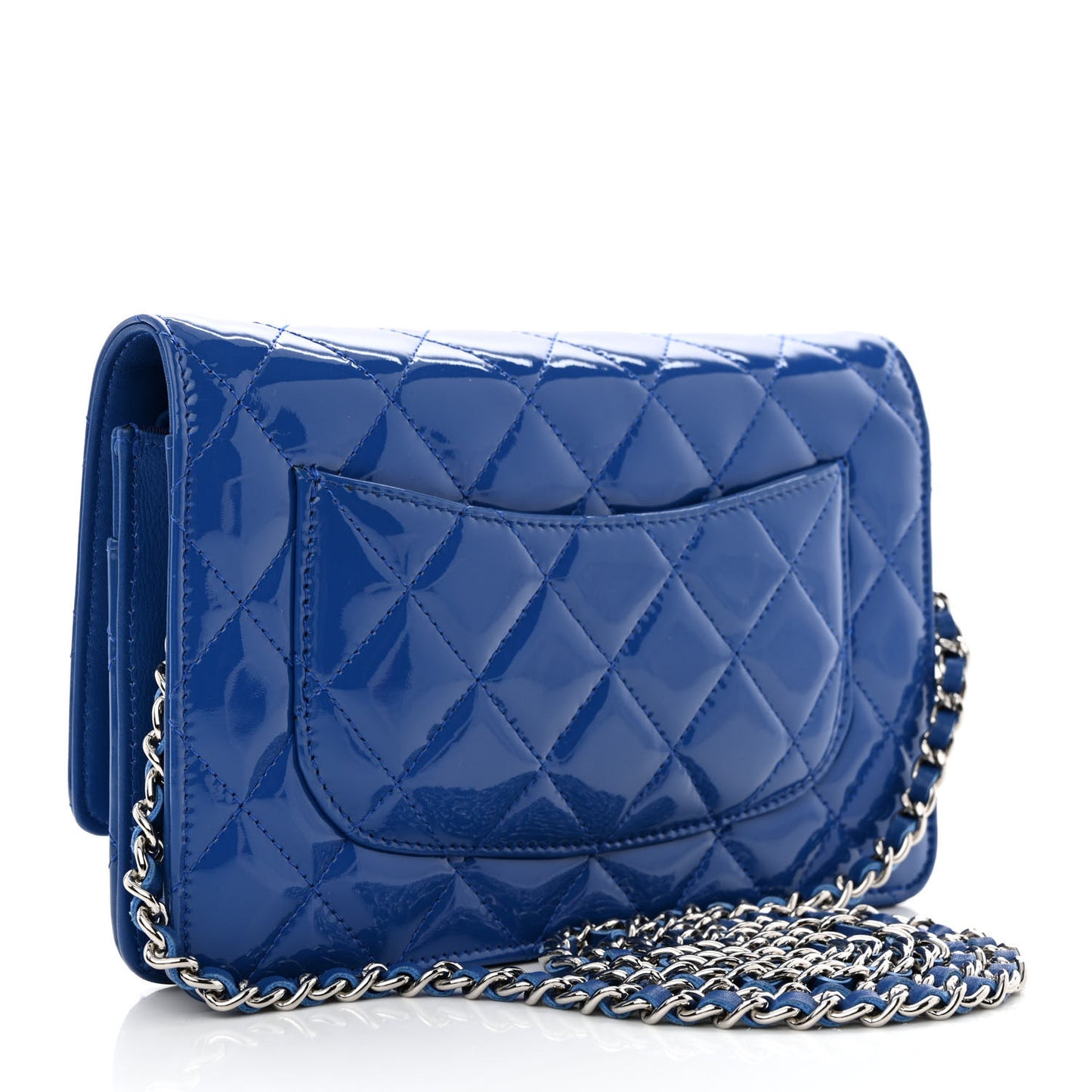 Patent Quilted Wallet On Chain WOC Dark Blue