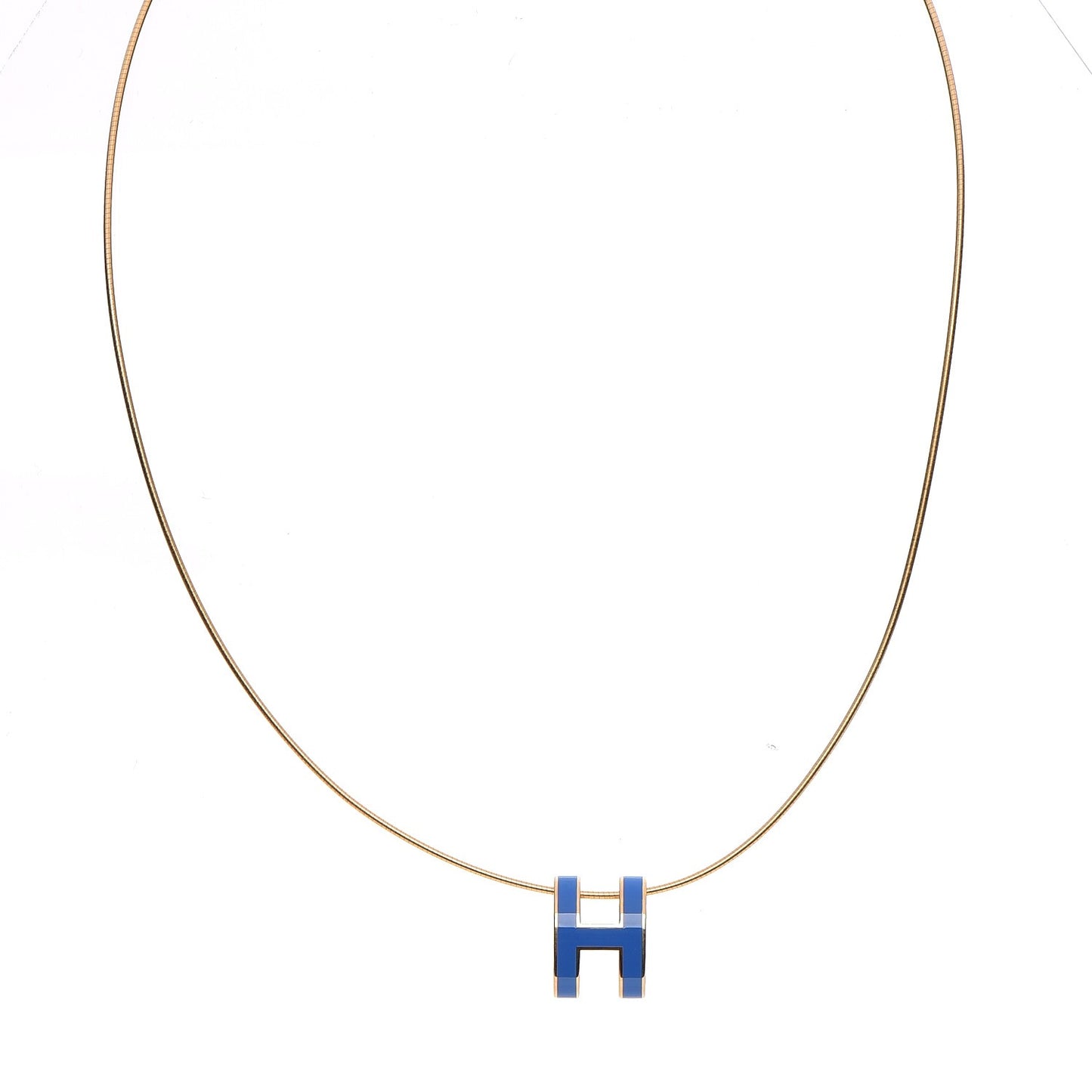 Lacquered Gold Pop H Pendant Necklace Bleu Sature