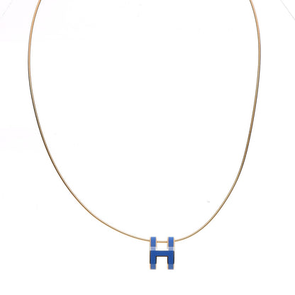 Hermes Lacquered Gold Pop H Pendant Necklace Bleu Sature 1 of 5