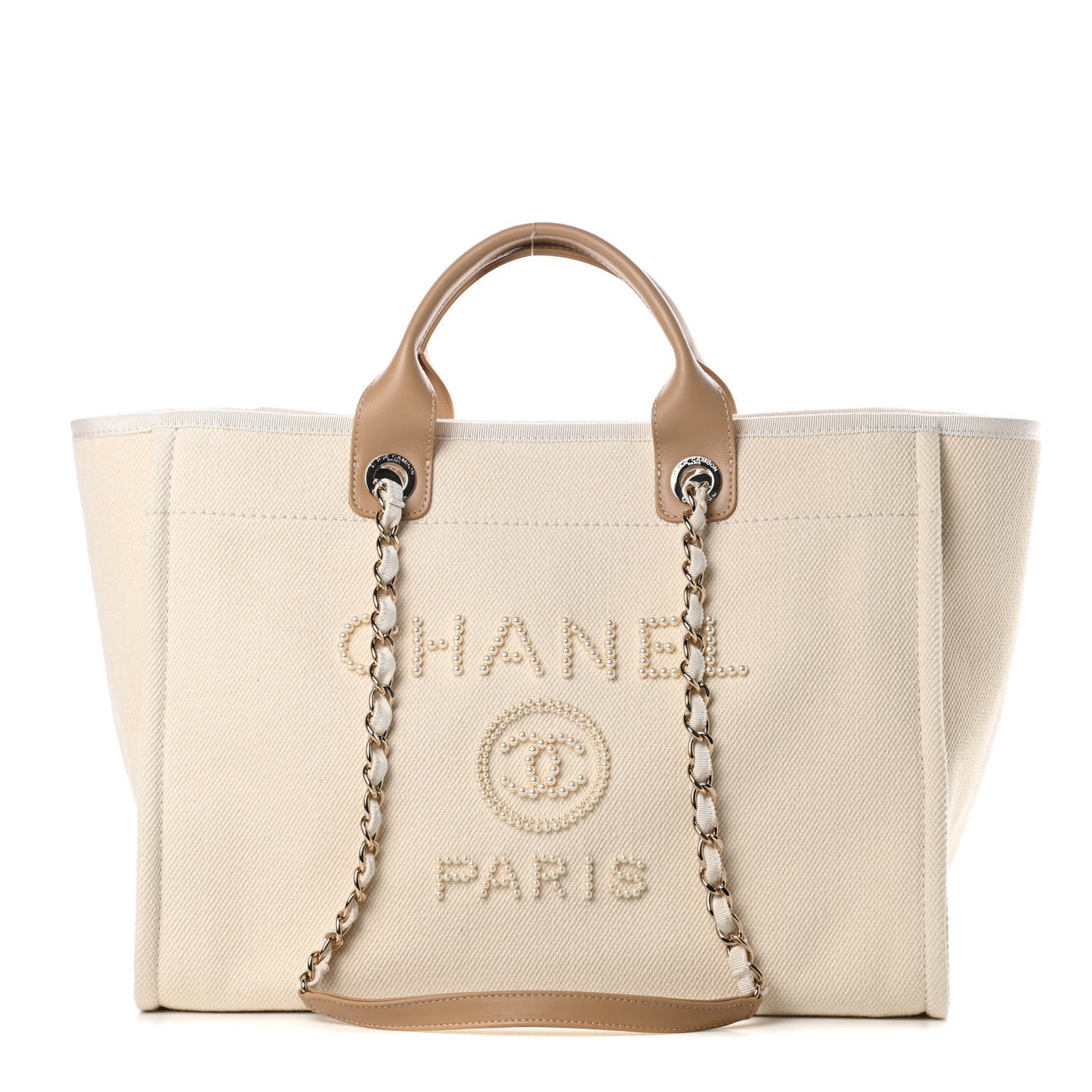 Canvas Pearl Medium Deauville Tote Ecru Beige