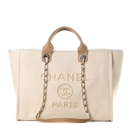 Chanel Canvas Pearl Medium Deauville Tote Ecru Beige 1 of 11