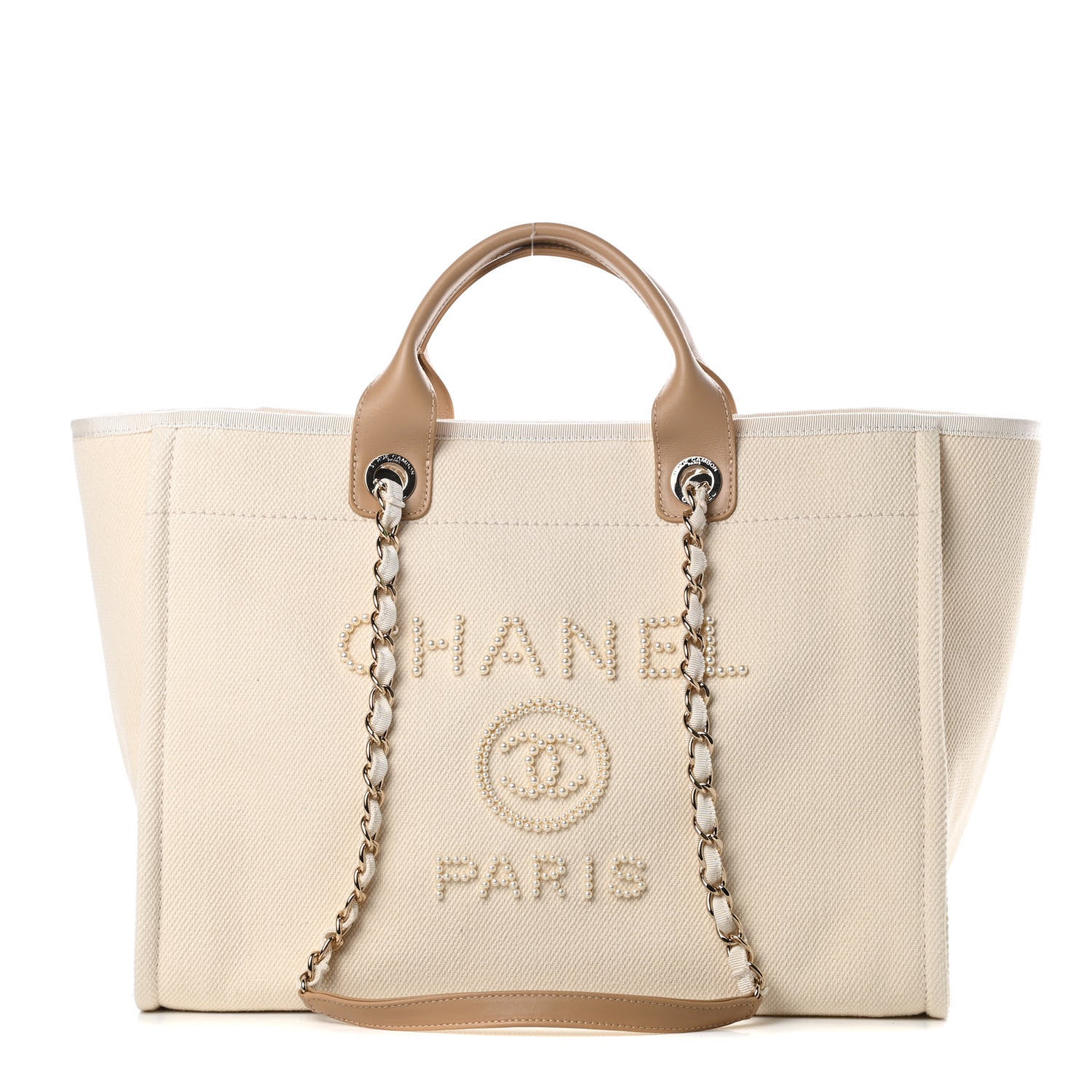 Chanel Canvas Pearl Medium Deauville Tote Ecru Beige 1 of 11