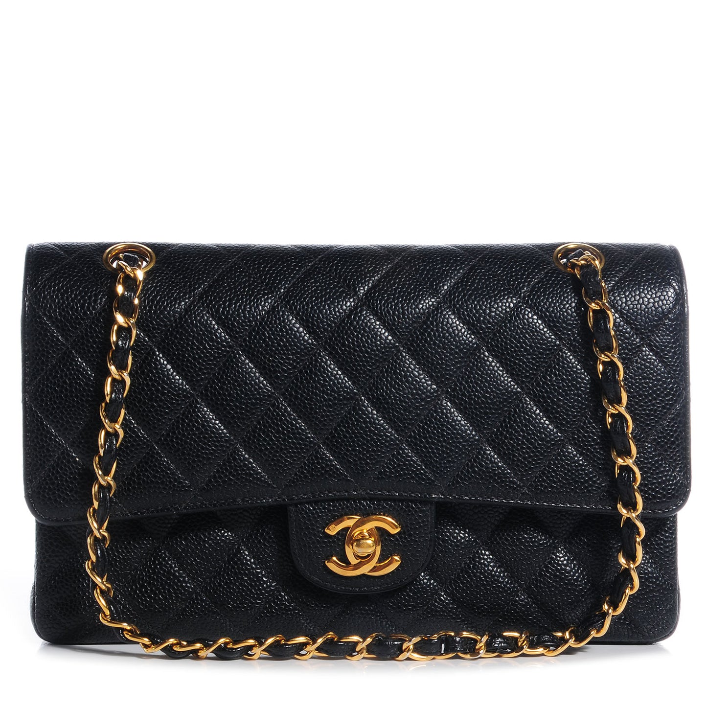 Caviar Quilted Medium Double Flap Black