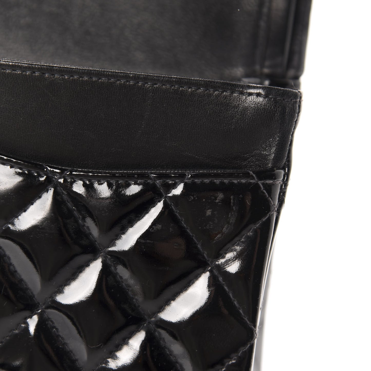 Patent Quilted Medium Double Flap Black