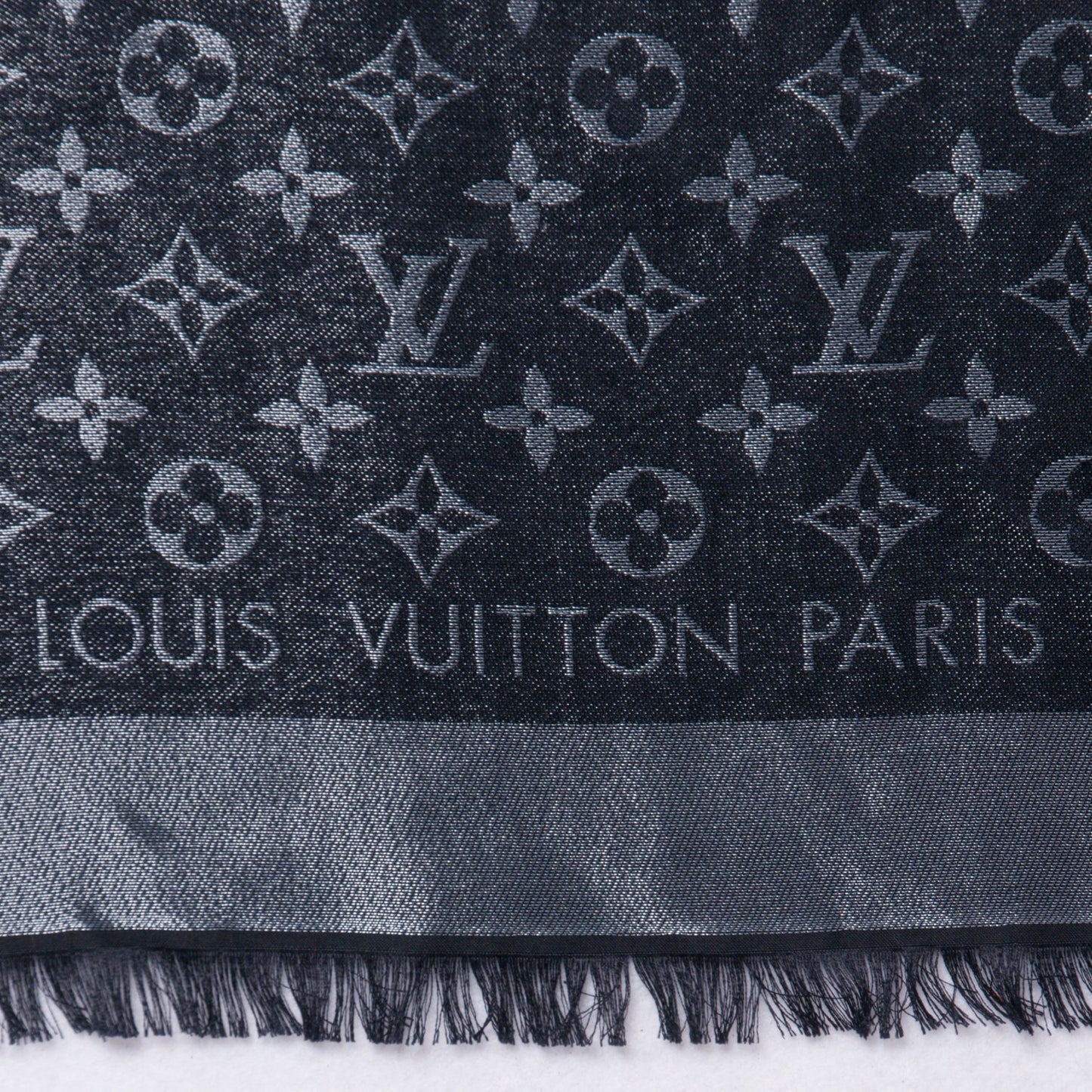 Silk Lurex Wool Monogram Shine Shawl Charcoal Grey