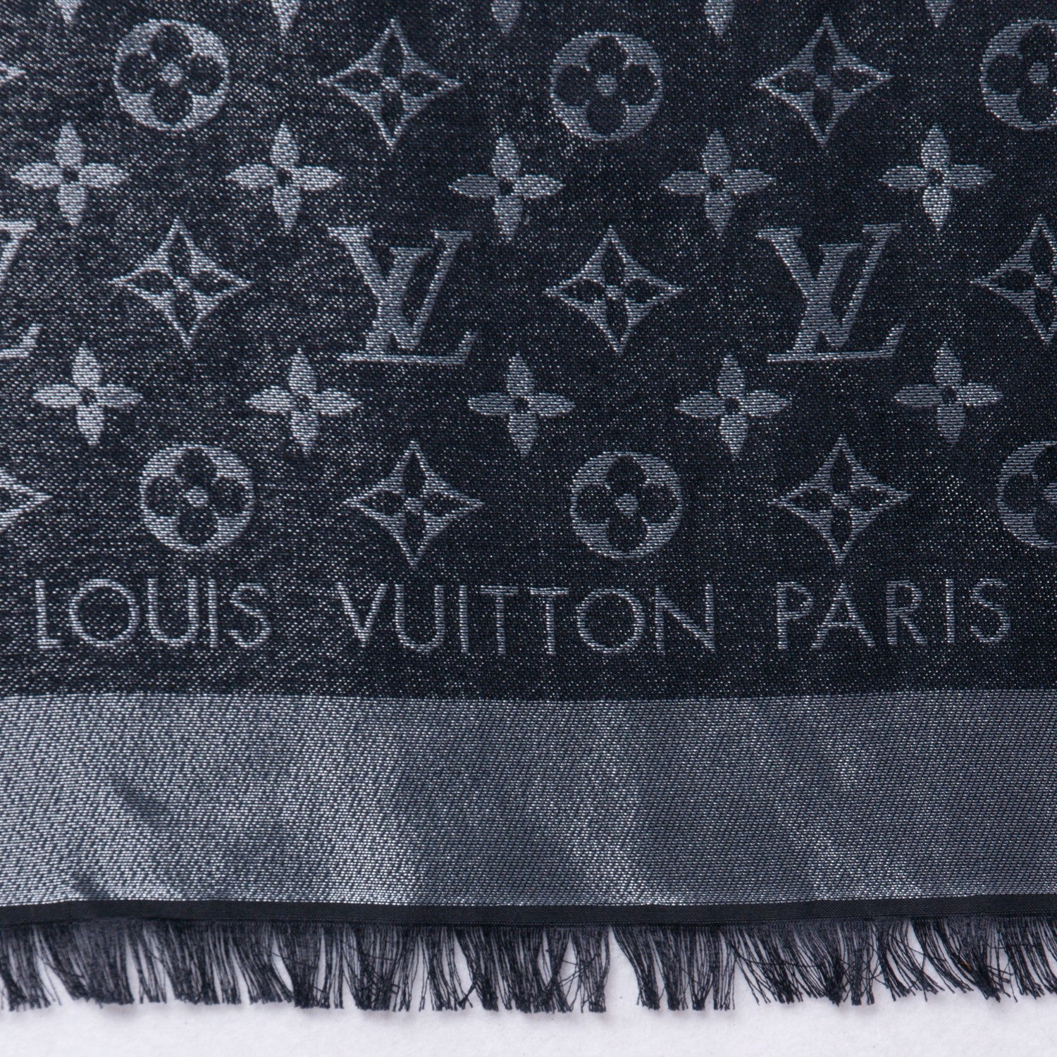 Louis Vuitton Silk Lurex Wool Monogram Shine Shawl Charcoal Grey 4 of 6