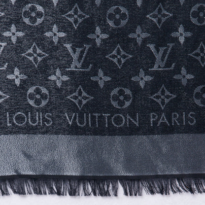 Louis Vuitton Silk Lurex Wool Monogram Shine Shawl Charcoal Grey 4 of 6